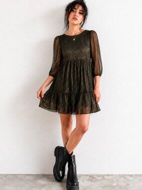 Calvin Klein Women's Empire Waist Chiffon Shift Dress Black  New With Tags